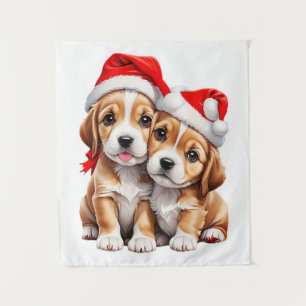 Weihnachts Welpenhunde Wandteppich