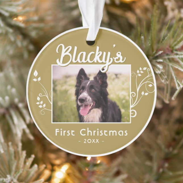 Weihnachts Welpenname Foliage Foto Ornament (Baum)
