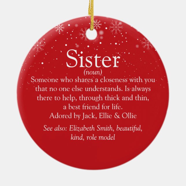 Weihnachts-Welt ist das beste Sister Definition-Fo Keramik Ornament (Hinten)