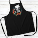 Weihnachts-Weltfrieden Backen Schürze<br><div class="desc">Eine hübsche Weihnachtsbacken-Schürze mit einer Taube in einem Blumenkranz mit den Worten Weltfrieden. Die weihnachtliche Schürze ist in Schwarz, Rot und Weiß gehalten. Eine elegante Schürze für die Weihnachtszeit. Entworfen für Sie von BlackBerry Boulevard.</div>