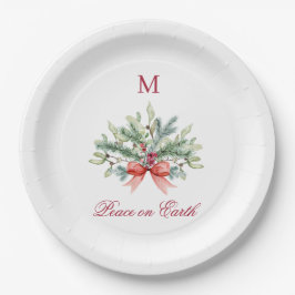 Weihnachts-Weltfrieden Rote Monogram Grüne Pappteller