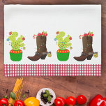 Weihnachts-Western Cowboy Cactus Southwest Geschirrtuch<br><div class="desc">Dieses Design wurde durch digitale Kunst erstellt und kann personalisiert werden, indem Sie auf den Knopf Anpassen klicken und die Farbe ändern, einen Namen, Initialen oder Ihre Lieblingssprache hinzufügen. Kontaktieren Sie mich unter colorflowcreations@gmail.com , wenn Sie dieses Design für ein anderes Produkt haben möchten. Kaufen Sie meine originale abstrakte Acrylmalerei...</div>