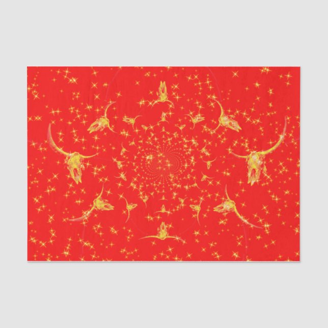 Weihnachts Western Glitzer Red Gold Giro Kuh Skull Seidenpapier (Vorderseite)