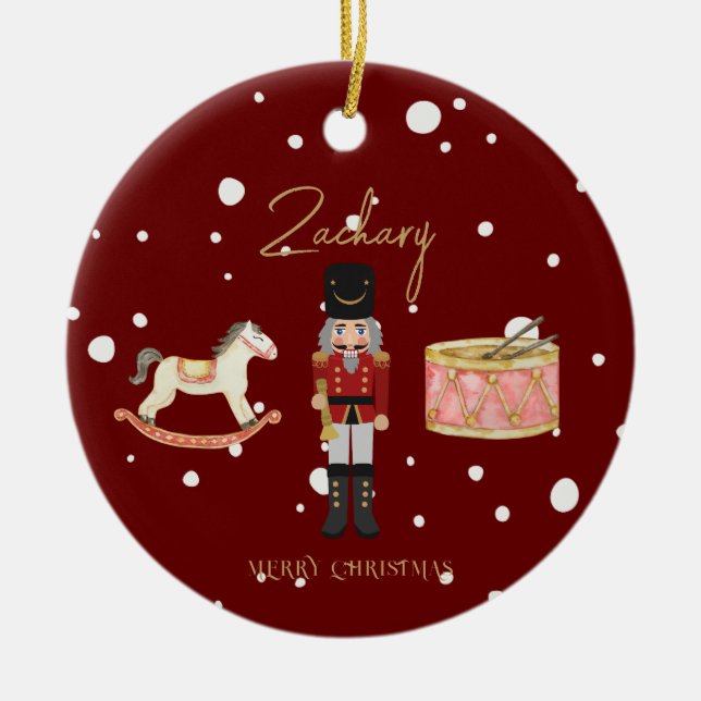 Weihnachts Whimsical Nutcracker Santa Kids Name Keramik Ornament (Vorne)