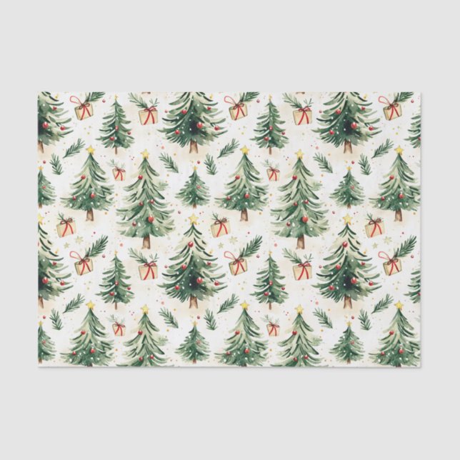 Weihnachts Whimsical Pine Trees Muster Seidenpapier (Vorderseite)