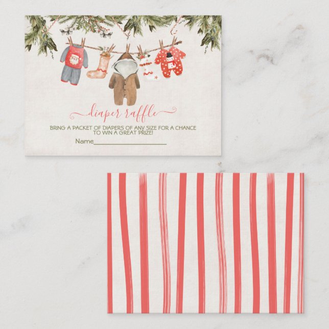 Weihnachts-Windeln Raffle Baby Dusche Wäscheleine Begleitkarte (Vorne/Hinten)