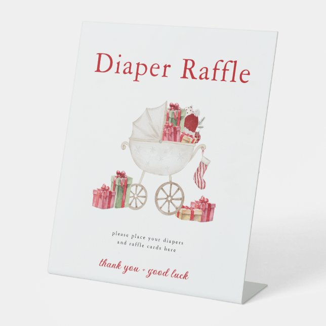 Weihnachts-Windeln Raffle Baby Duschzeichen Sockelschild (Vorderseite)