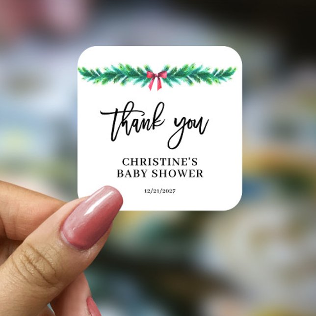 Weihnachts Winter Baby Dusche Quadratischer Aufkleber (Von Creator hochgeladen)