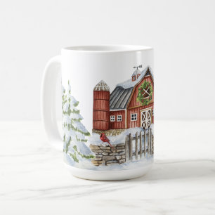 Weihnachts Winter Barn Snowman Trees Red Bird Schn Kaffeetasse