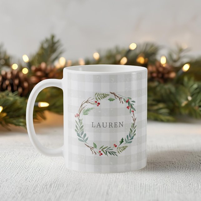 Weihnachts Winter Berries Wreath Individuelle Name Kaffeetasse (Von Creator hochgeladen)