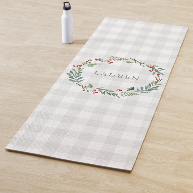Weihnachts Winter Berries Wreath Individuelle Name Yogamatte (Beispiel)