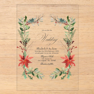 Weihnachts-Winter-Blumen-Transparente Hochzeit Acryleinladungen