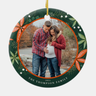 Weihnachts Winter Botanicals Green Holiday Foto Keramik Ornament