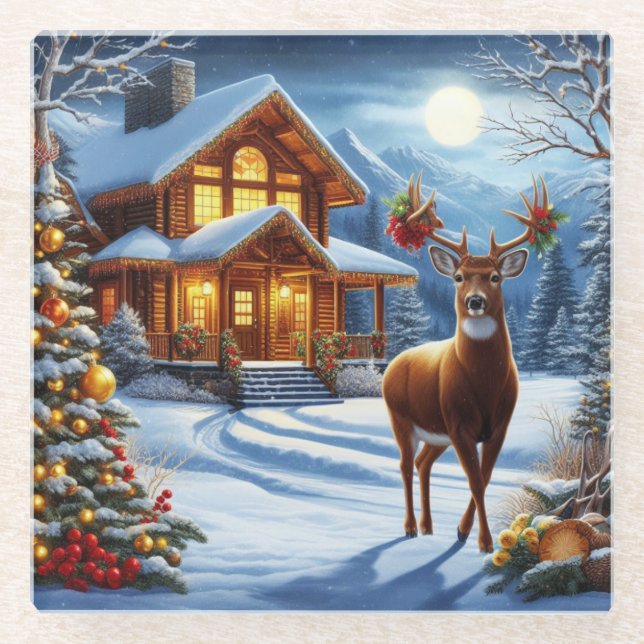 Weihnachts-/Winter-Deferlodge Glasuntersetzer (Vorderseite)