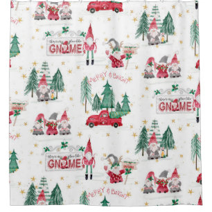 Weihnachts Winter Gnome Merry Bright Tree Red Truc Duschvorhang