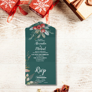 Weihnachts-Winter-Grün Hochzeit All In One Einladung