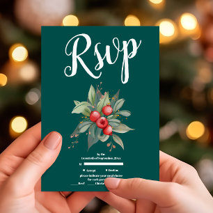 Weihnachts-Winter-Grün Hochzeit RSVP Karte