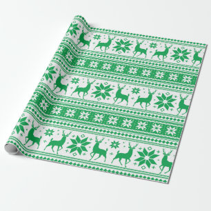 Weihnachts-Winter-Hirsch-Grün-Schneeflocken-Muster Geschenkpapier