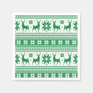 Weihnachts-Winter-Hirsch-Grün-Schneeflocken-Muster Serviette