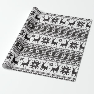 Weihnachts-Winter-Hirsch-Schwarz-Schneeflocken-Mus Geschenkpapier