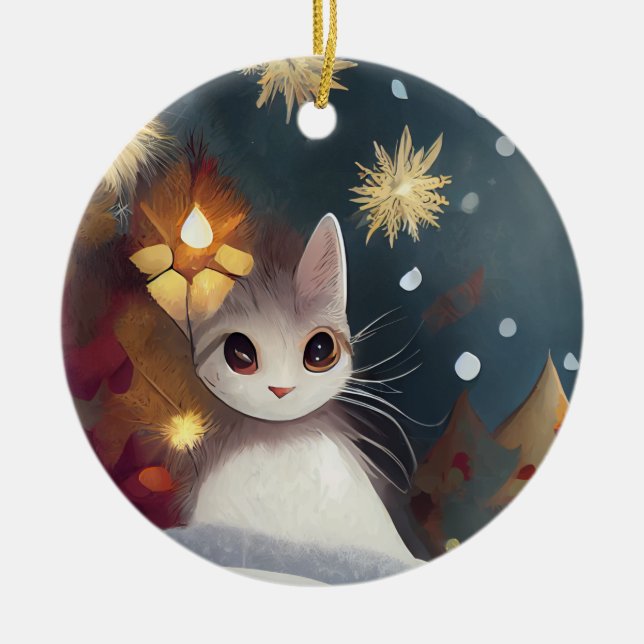 Weihnachts-Winter Katzenschmuck Keramik Keramik Ornament (Vorne)