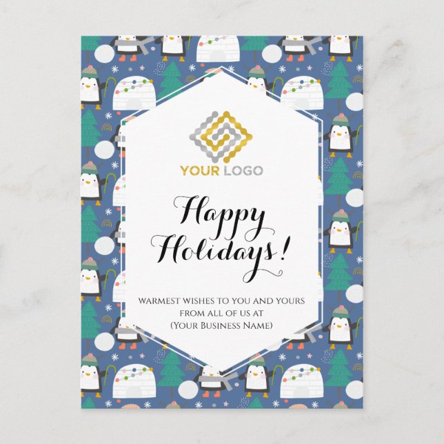 Weihnachts-Winter-Logo Niedliche Pinguine Business Postkarte (Vorderseite)