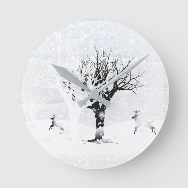 Weihnachts Winter Märchen Fantasy Snowy Land Runde Wanduhr (Vorderseite)