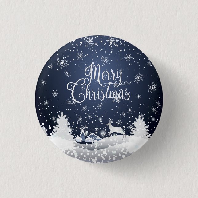 Weihnachts Winter Märchen Fantasy Snowy Rentier Button (Vorderseite)