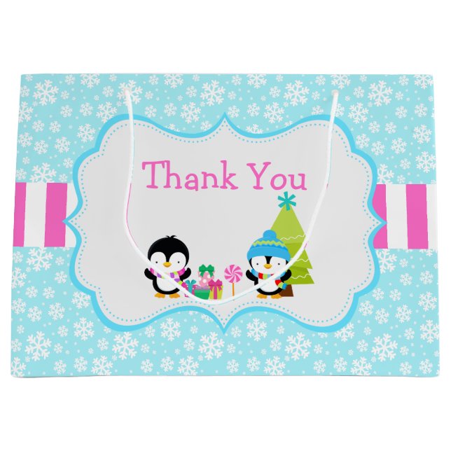 Weihnachts Winter Niedliche Pinguine Große Geschenktüte (Vorderseite)