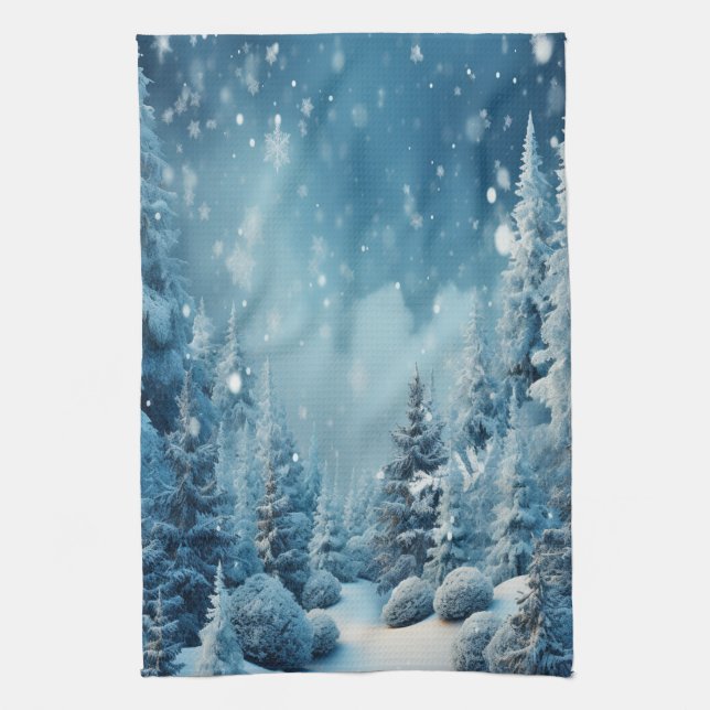 Weihnachts Winter Pine Tree Wald Schnee Geschirrtuch (Vertikal)