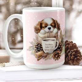 Weihnachts Winter Pink Cavalier King Charles Large Kaffeetasse