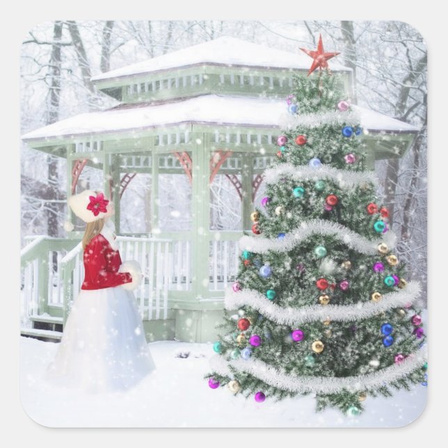 Weihnachts-Winter-Schneefall-Szene Sticker (Vorderseite)