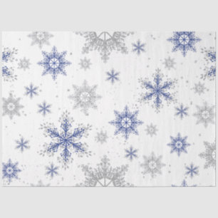 Weihnachts Winter Schneeflocken Blau Silver Glitze Seidenpapier