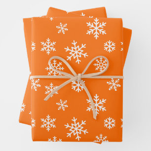 Weihnachts Winter Schneeflocken Muster Orange Geschenkpapier Set