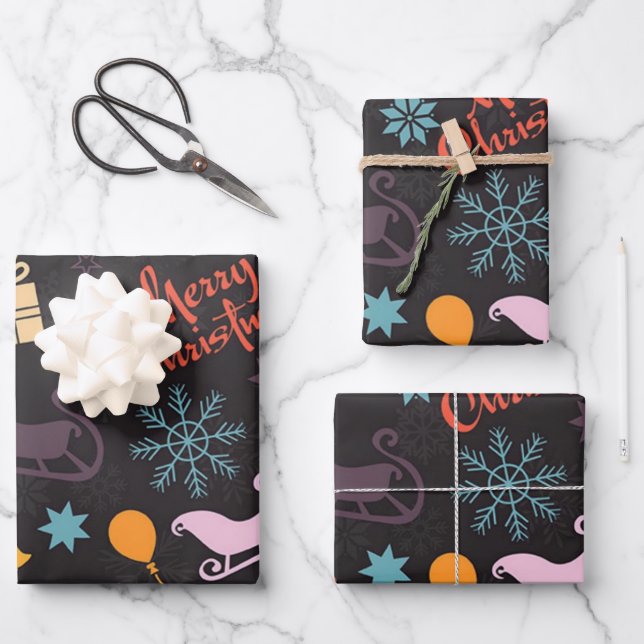 Weihnachts Winter Sleigh Geschenkpapier Set (Vorderseite)