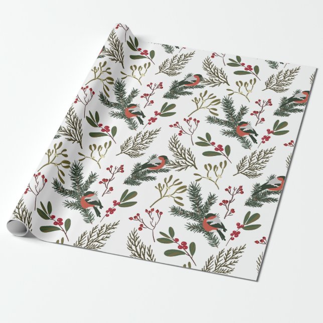 Weihnachts-Winter-Vogelzweige Geschenkpapier (Ungerollt)