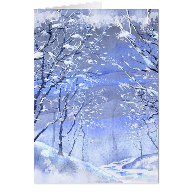 Weihnachts-Winter-Wald Aquarellmalerkarte (Vorne)