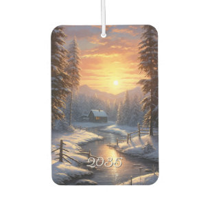 Weihnachts-Winter-Wald-Fluss-Sonnenaufgang Autolufterfrischer
