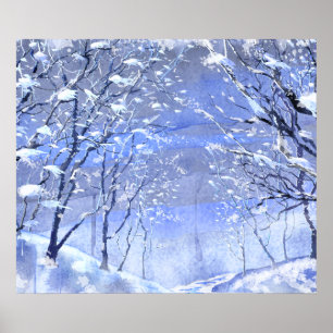 Weihnachts-Winter-Wälder Wasserfarben-Lackplakat Poster