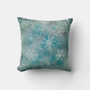 Weihnachts Winter weiße Schneeflocken auf blau Kissen