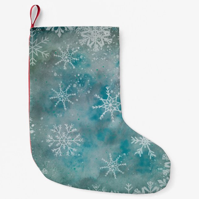 Weihnachts Winter weiße Schneeflocken auf blau Kleiner Weihnachtsstrumpf (Vorderseite)