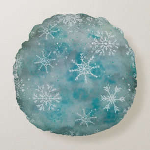 Weihnachts Winter weiße Schneeflocken auf blau Rundes Kissen