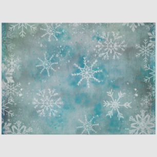 Weihnachts Winter weiße Schneeflocken auf blau Seidenpapier