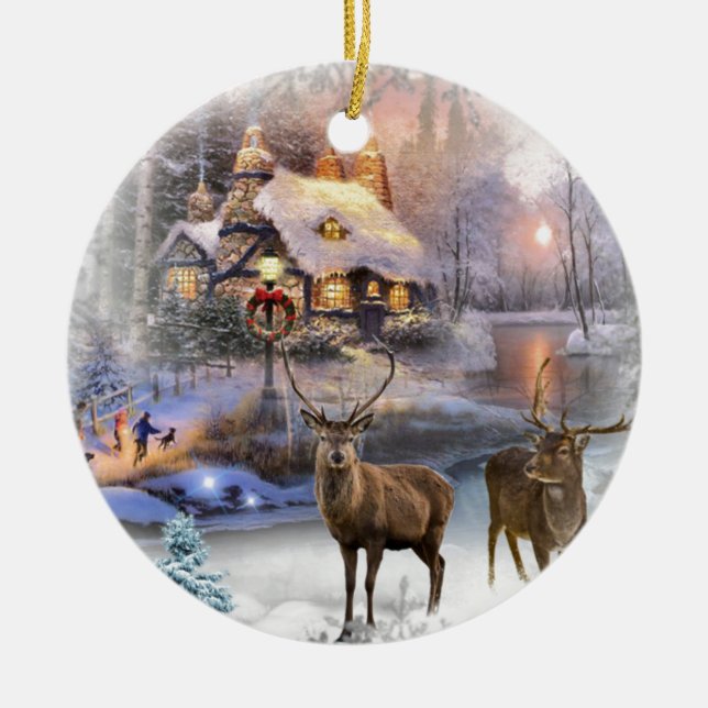 Weihnachts-Winter-Wilderness-Hütte Keramik Ornament (Vorne)