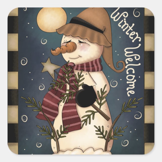 Weihnachts-Winter-Willkommensticker Quadratischer Aufkleber (Vorderseite)