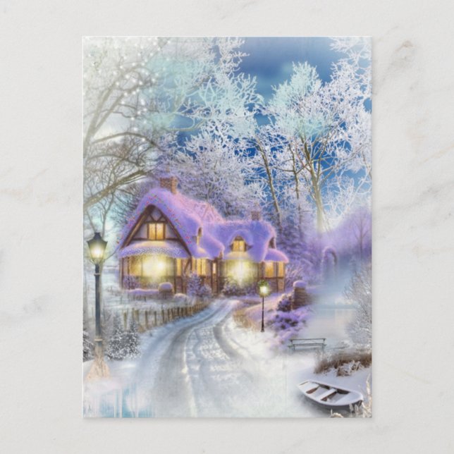 Weihnachts Winter Wonderland Hütte Urlaub Feiertagspostkarte (Vorderseite)