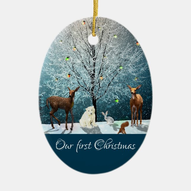 Weihnachts Winter Wonderland Wildlife Keramik Ornament (Vorne)