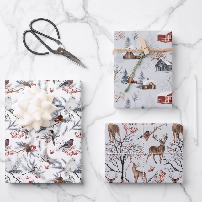 Weihnachts Winter Wonderland Wrapping Paper Sheets Geschenkpapier Set (Vorderseite)