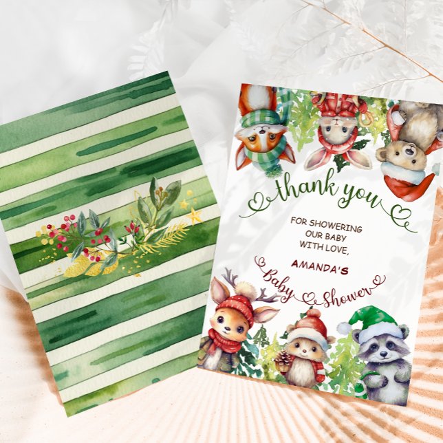 Weihnachts Winter Woodland Animals Kinderdusche Dankeskarte (Von Creator hochgeladen)