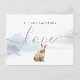 Weihnachts Winter Woodland Hare Elegante Skript Feiertagspostkarte